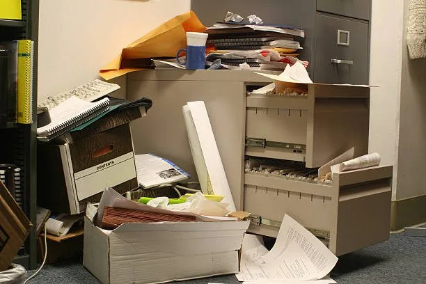 Filing cabinet and other commercial junk in an office